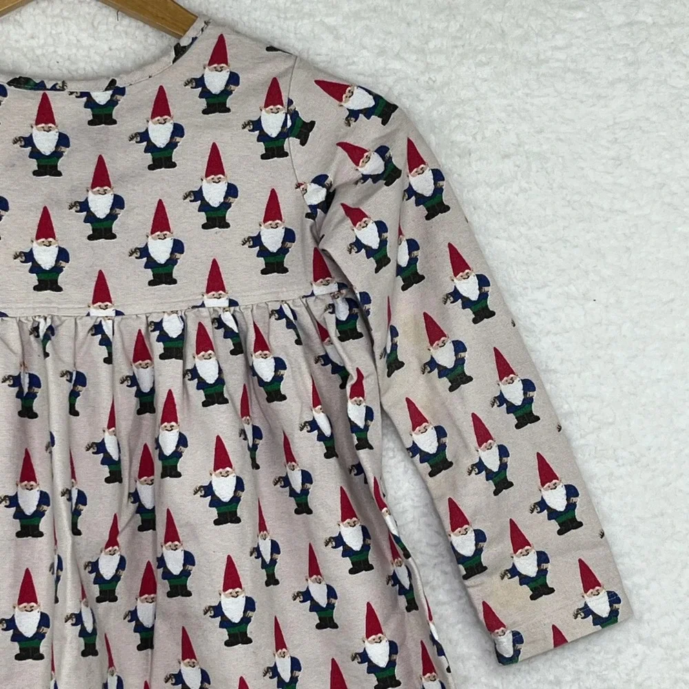 Hanna Andersson Kids Gnome Print Long Sleeve Ruffle Hem Dress Tan Size 110 US 5